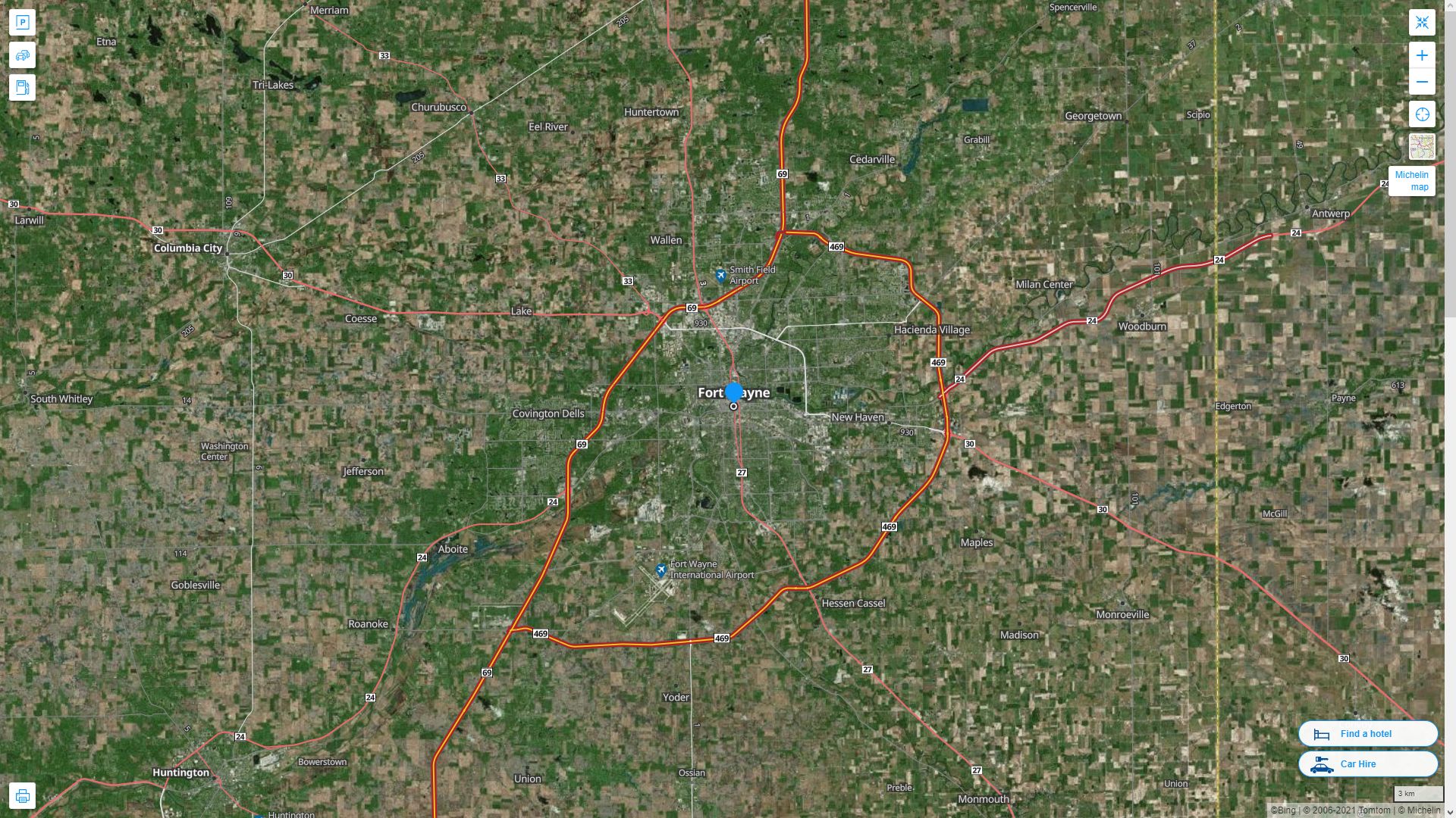 Fort Wayne Indiana Highway and Road Map with Satellite View
